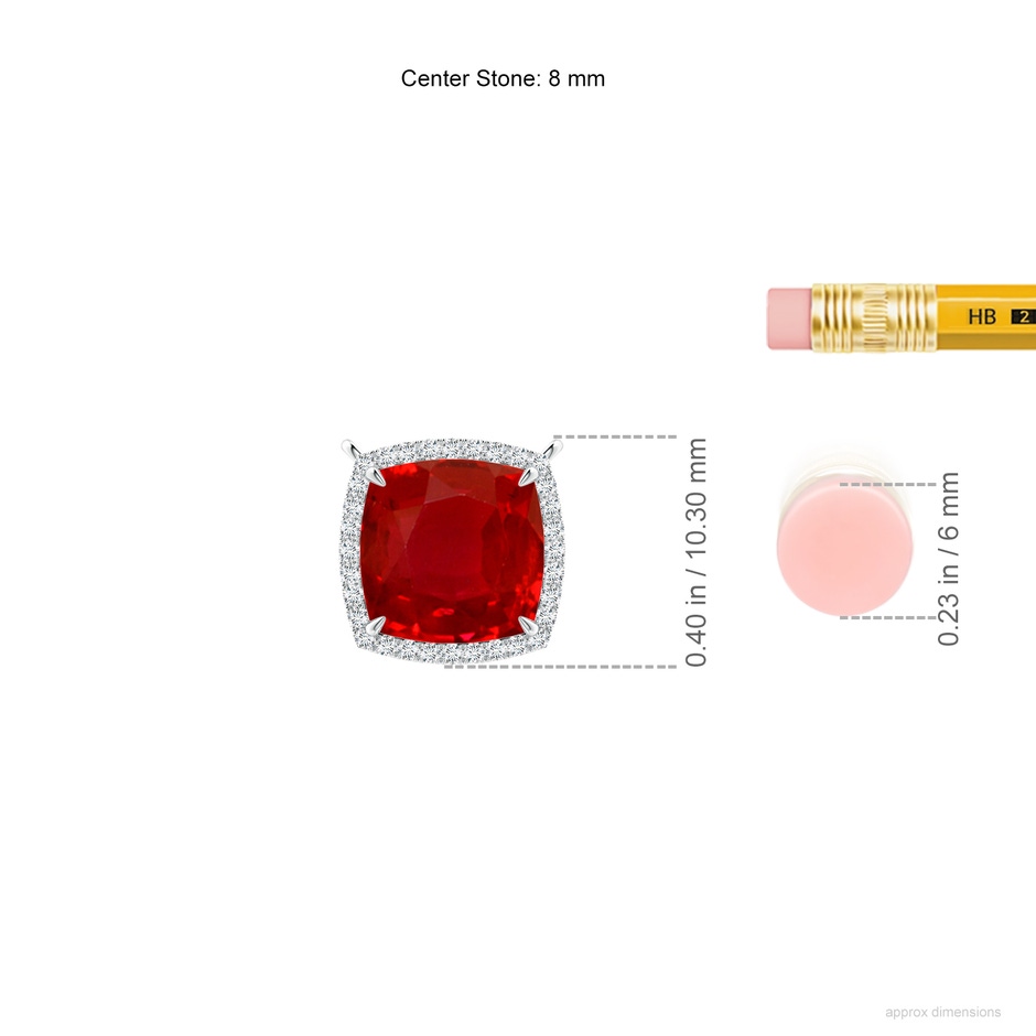 8mm AAA Cushion Ruby Halo Pendant with Filigree in S999 Silver ruler