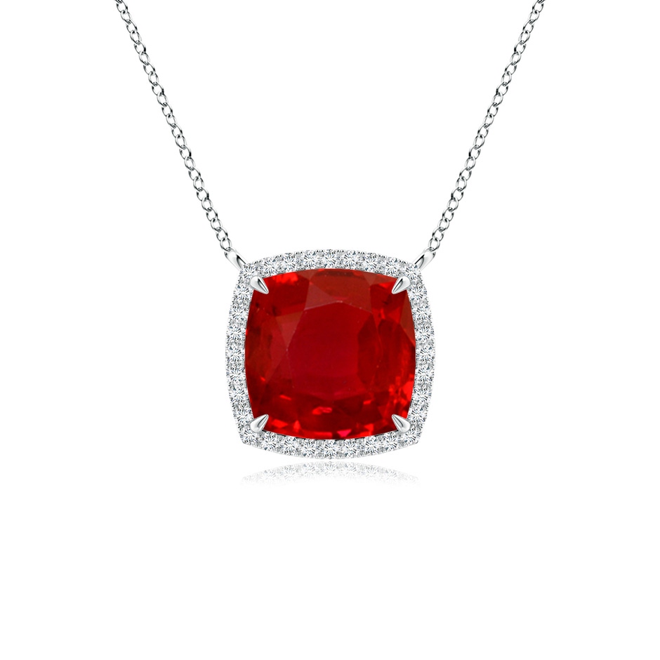 8mm AAA Cushion Ruby Halo Pendant with Filigree in White Gold 