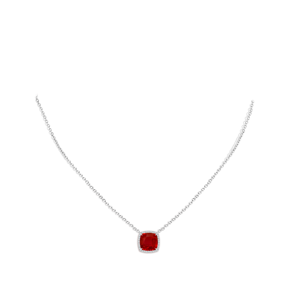 8mm AAA Cushion Ruby Halo Pendant with Filigree in White Gold pen