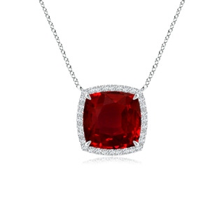 8mm AAAA Cushion Ruby Halo Pendant with Filigree in P950 Platinum