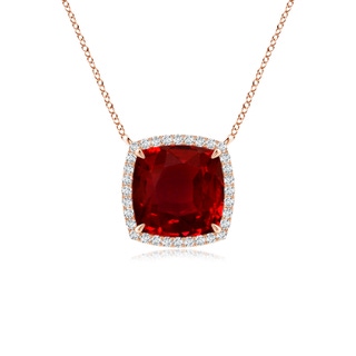 8mm AAAA Cushion Ruby Halo Pendant with Filigree in Rose Gold