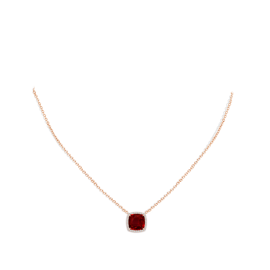 8mm AAAA Cushion Ruby Halo Pendant with Filigree in Rose Gold pen