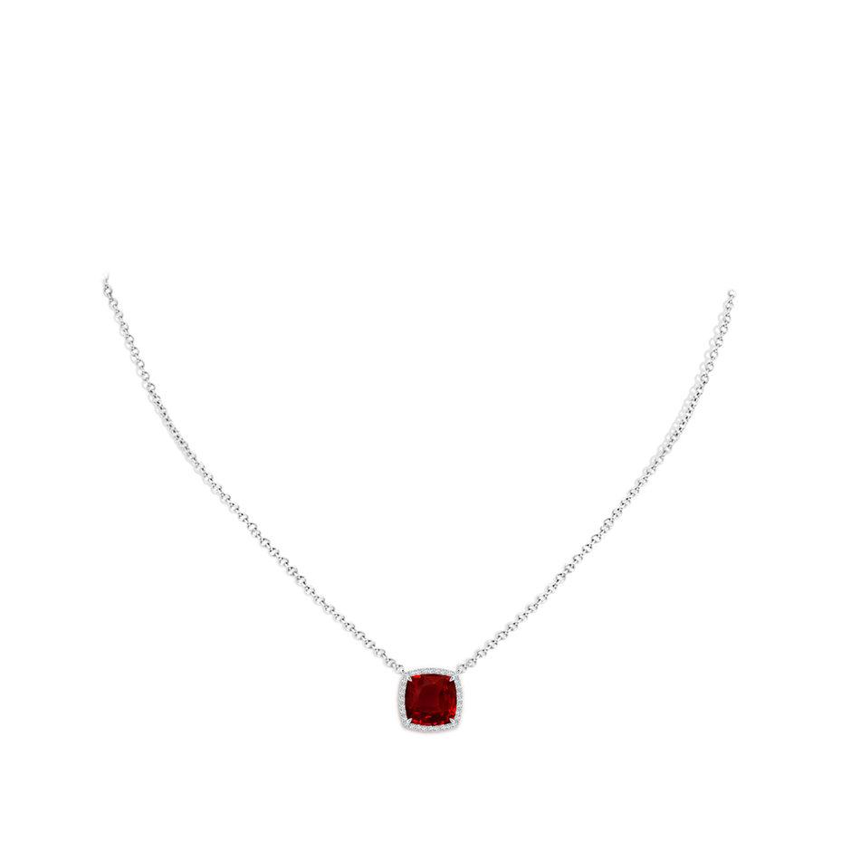 8mm AAAA Cushion Ruby Halo Pendant with Filigree in S999 Silver pen