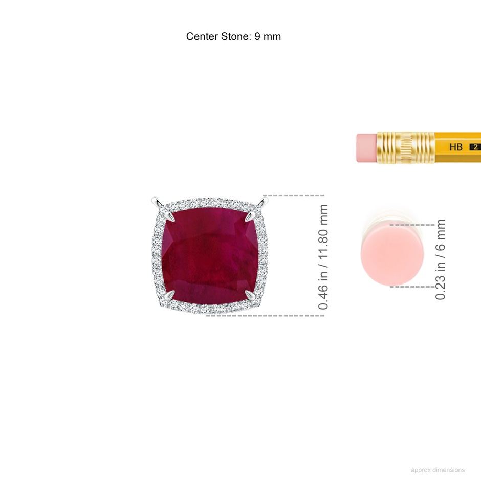 9mm A Cushion Ruby Halo Pendant with Filigree in P950 Platinum ruler