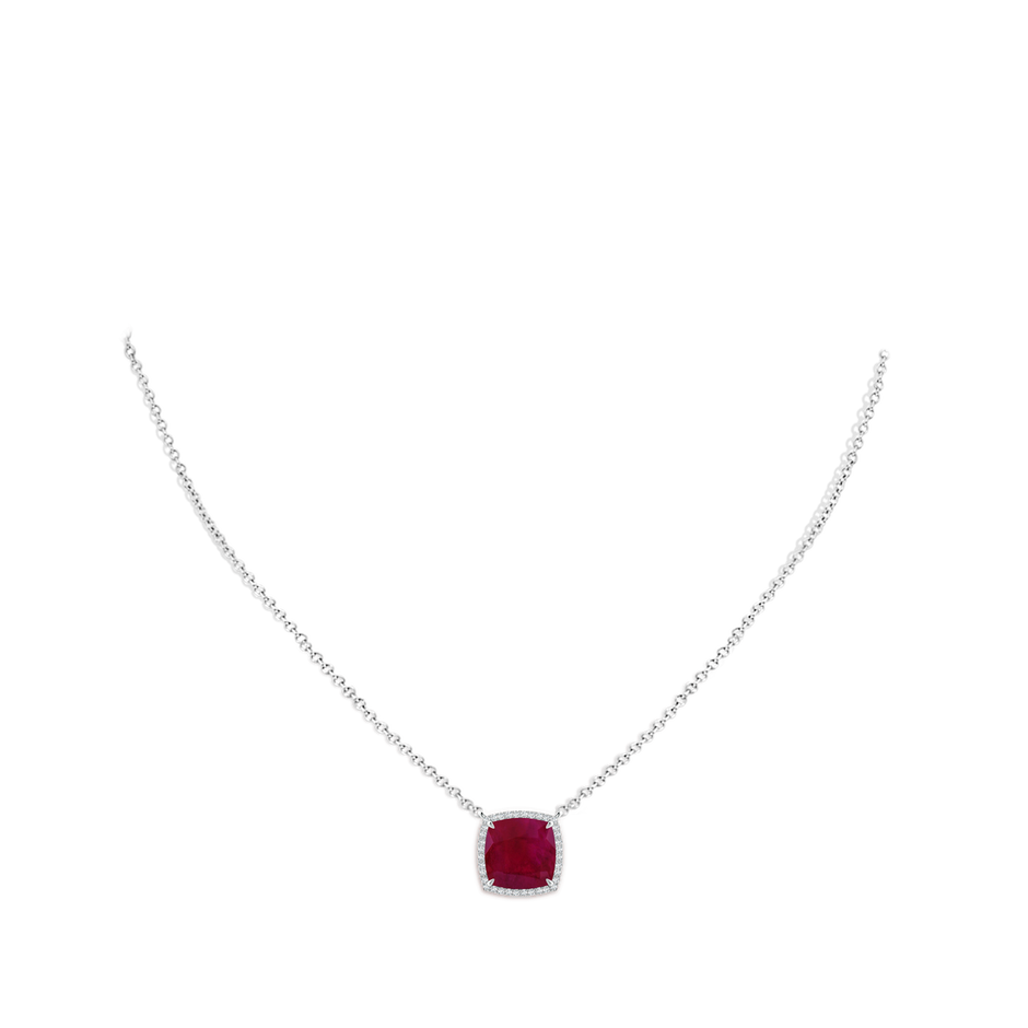 9mm A Cushion Ruby Halo Pendant with Filigree in P950 Platinum pen