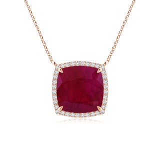 9mm A Cushion Ruby Halo Pendant with Filigree in Rose Gold