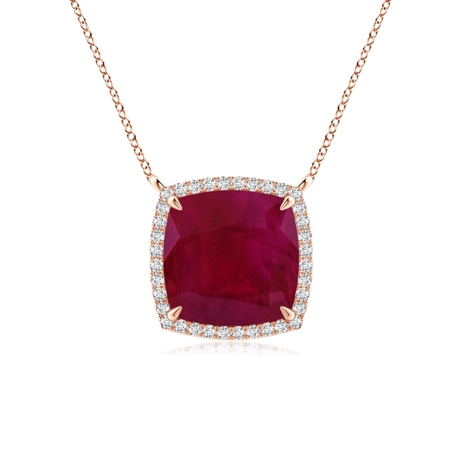9mm A Cushion Ruby Halo Pendant with Filigree in Rose Gold 