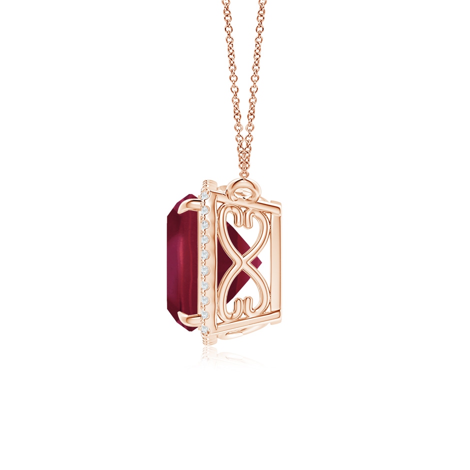 9mm A Cushion Ruby Halo Pendant with Filigree in Rose Gold side 199