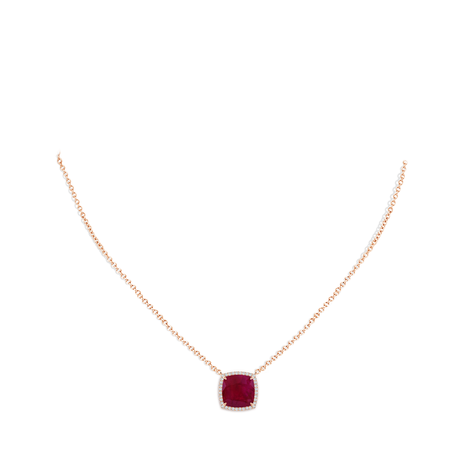 9mm A Cushion Ruby Halo Pendant with Filigree in Rose Gold pen