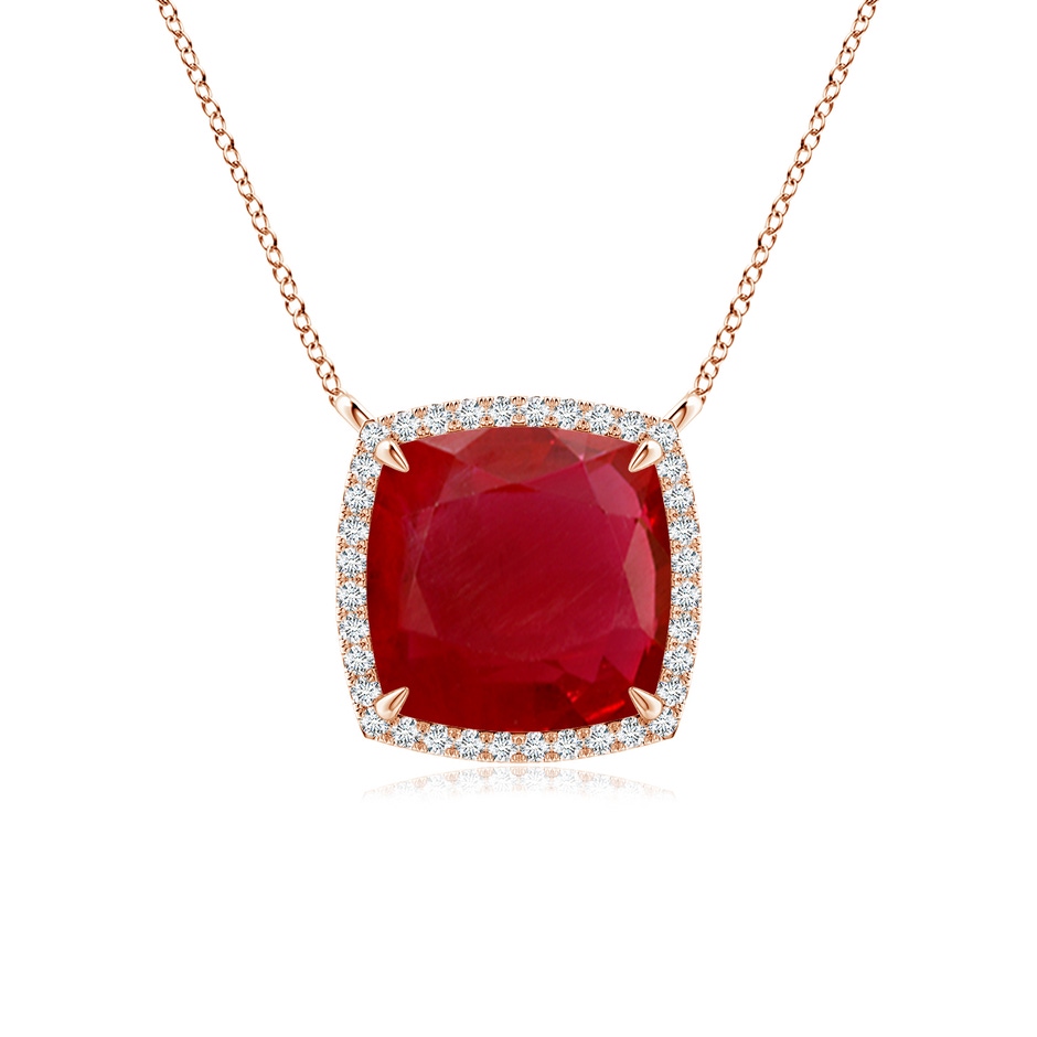 9mm AA Cushion Ruby Halo Pendant with Filigree in Rose Gold 