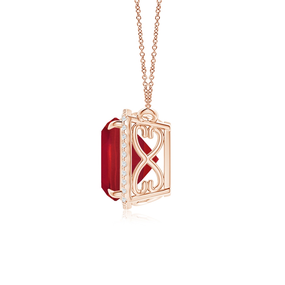 9mm AA Cushion Ruby Halo Pendant with Filigree in Rose Gold side 199