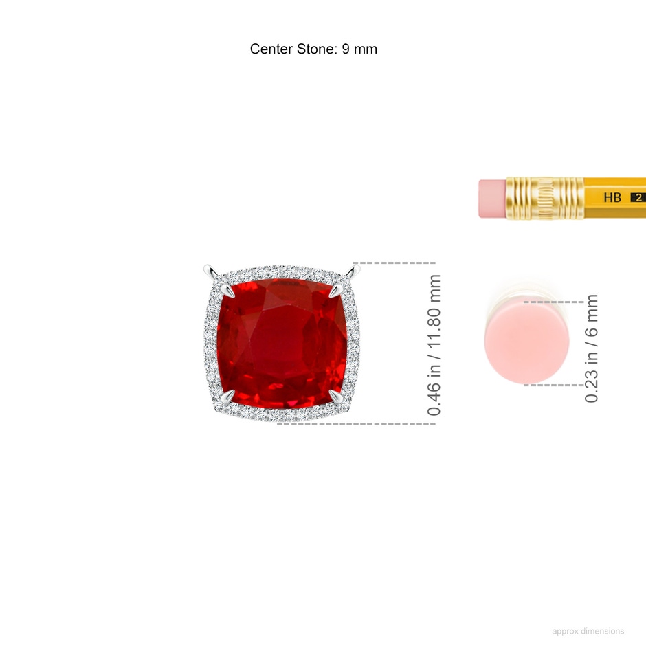 9mm AAA Cushion Ruby Halo Pendant with Filigree in P950 Platinum ruler