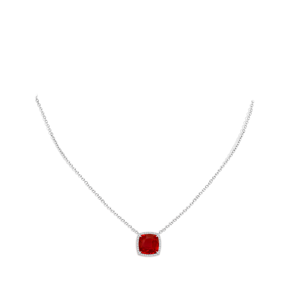 9mm AAA Cushion Ruby Halo Pendant with Filigree in P950 Platinum pen