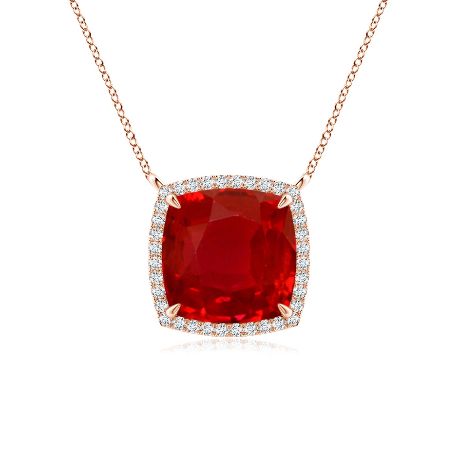 9mm AAA Cushion Ruby Halo Pendant with Filigree in Rose Gold 