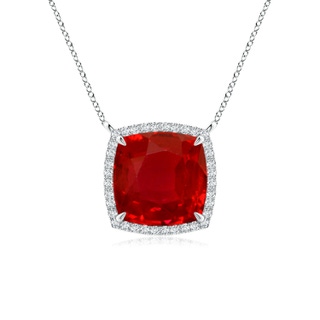 9mm AAA Cushion Ruby Halo Pendant with Filigree in S999 Silver