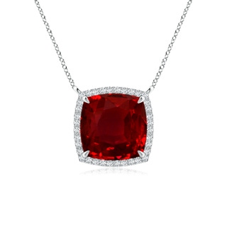 9mm AAAA Cushion Ruby Halo Pendant with Filigree in P950 Platinum