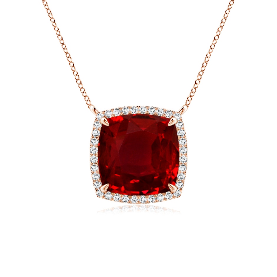9mm AAAA Cushion Ruby Halo Pendant with Filigree in Rose Gold 