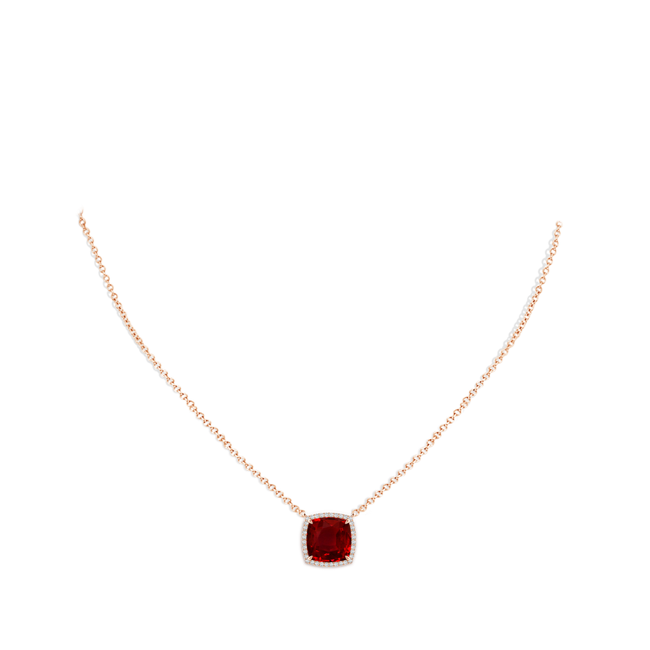 9mm AAAA Cushion Ruby Halo Pendant with Filigree in Rose Gold pen