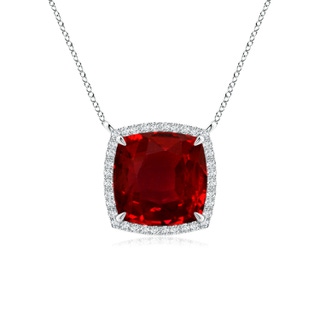 9mm AAAA Cushion Ruby Halo Pendant with Filigree in S999 Silver