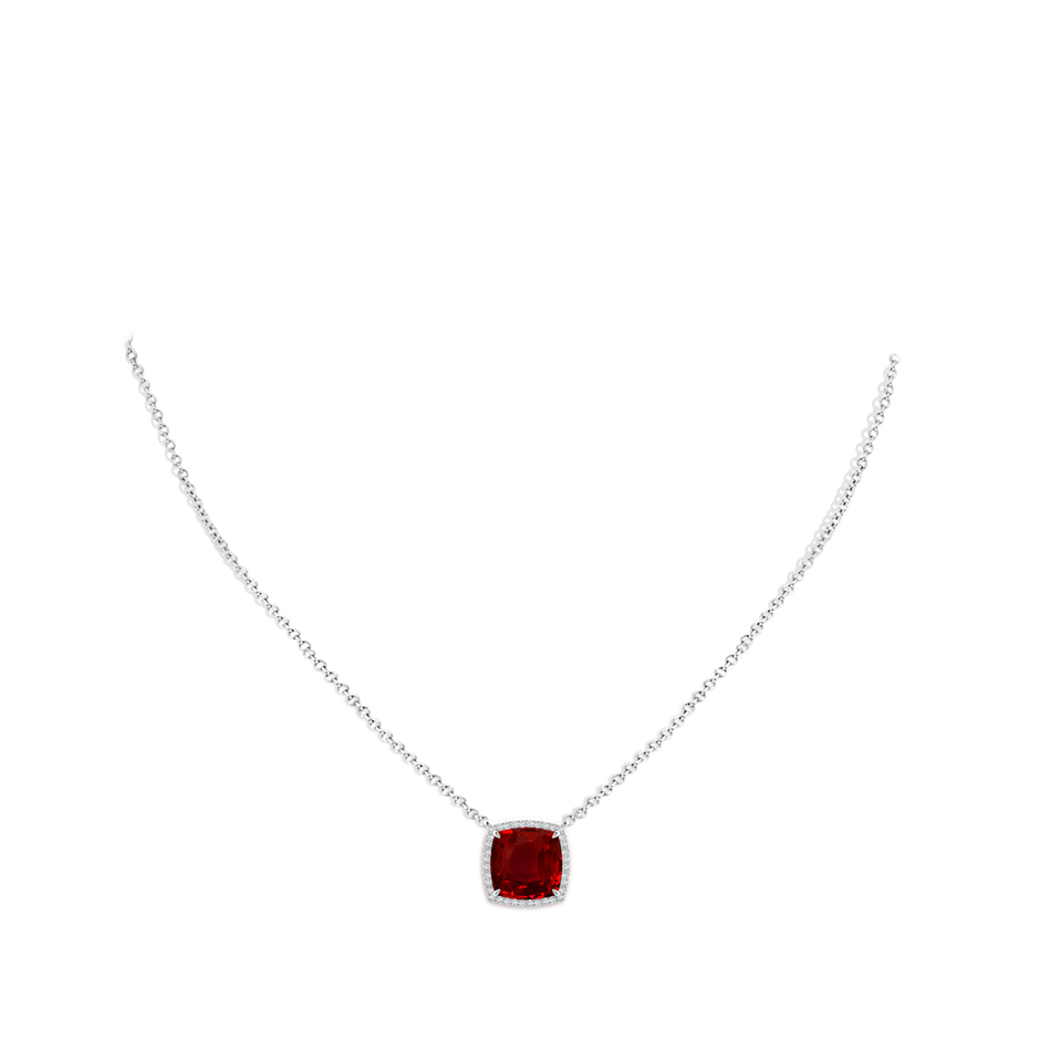 9mm AAAA Cushion Ruby Halo Pendant with Filigree in S999 Silver pen