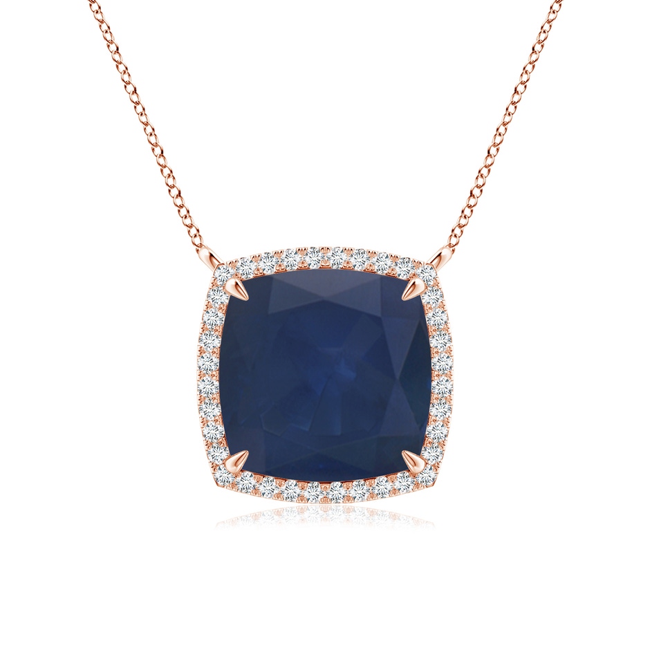 10mm A Cushion Blue Sapphire Halo Pendant with Filigree in 18K Rose Gold 