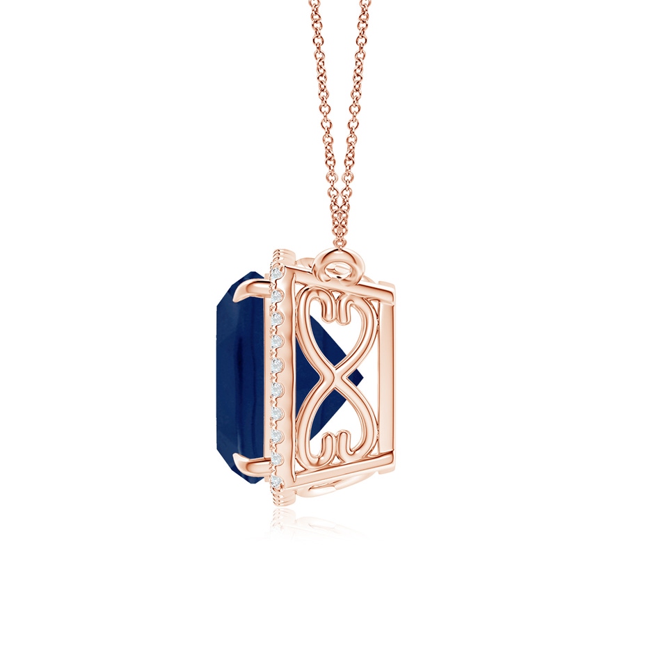 10mm A Cushion Blue Sapphire Halo Pendant with Filigree in 18K Rose Gold side 199