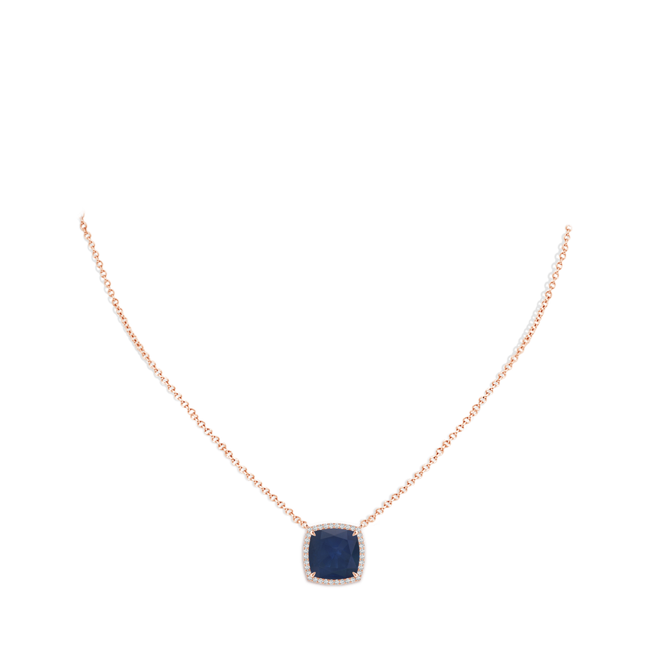 10mm A Cushion Blue Sapphire Halo Pendant with Filigree in 18K Rose Gold pen