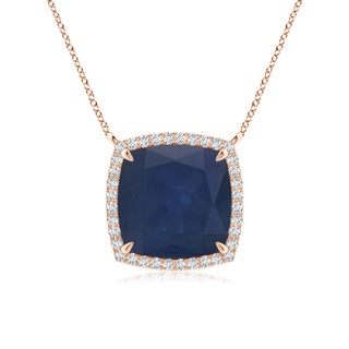 10mm A Cushion Blue Sapphire Halo Pendant with Filigree in Rose Gold