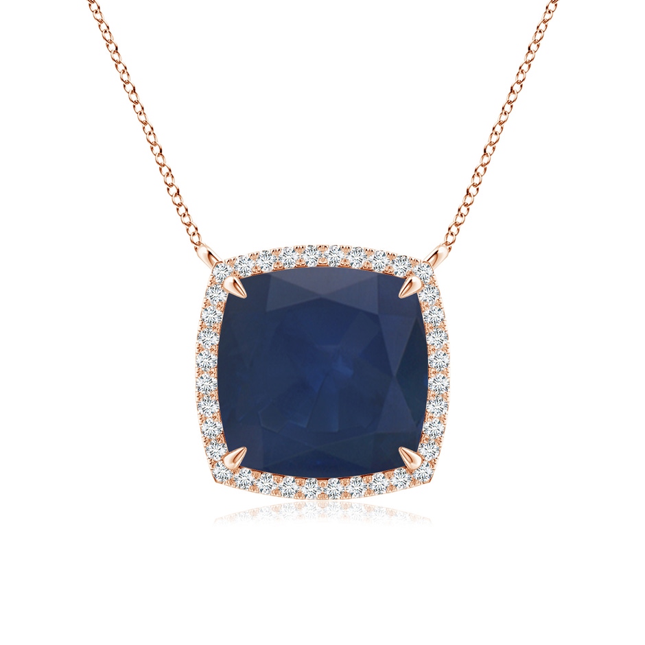 10mm A Cushion Blue Sapphire Halo Pendant with Filigree in Rose Gold 