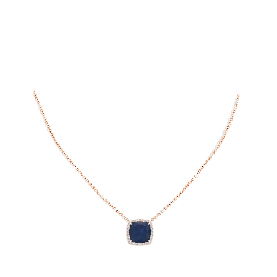 10mm A Cushion Blue Sapphire Halo Pendant with Filigree in Rose Gold pen