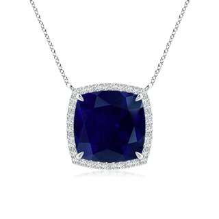 10mm AA Cushion Blue Sapphire Halo Pendant with Filigree in P950 Platinum