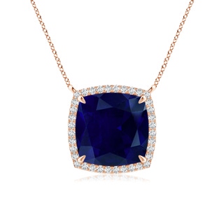 10mm AA Cushion Blue Sapphire Halo Pendant with Filigree in Rose Gold