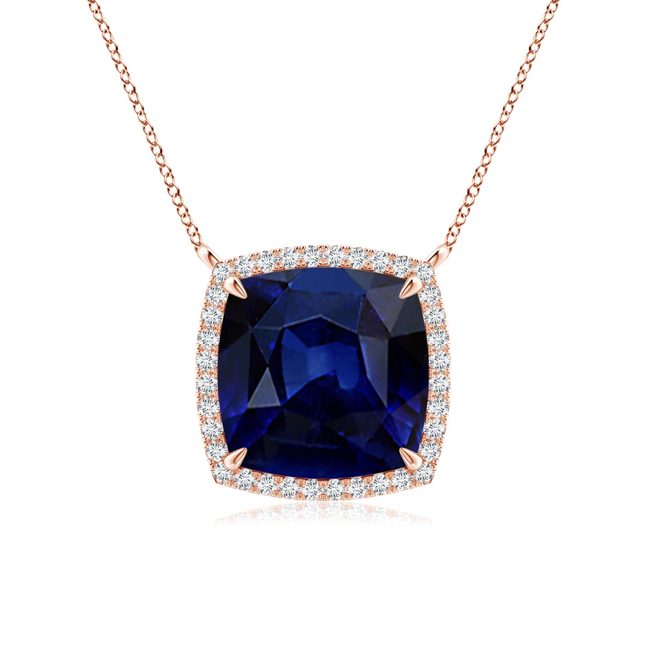 10mm AAA Cushion Blue Sapphire Halo Pendant with Filigree in 18K Rose Gold 