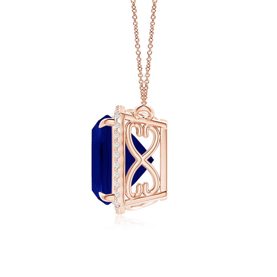 10mm AAA Cushion Blue Sapphire Halo Pendant with Filigree in 18K Rose Gold side 199
