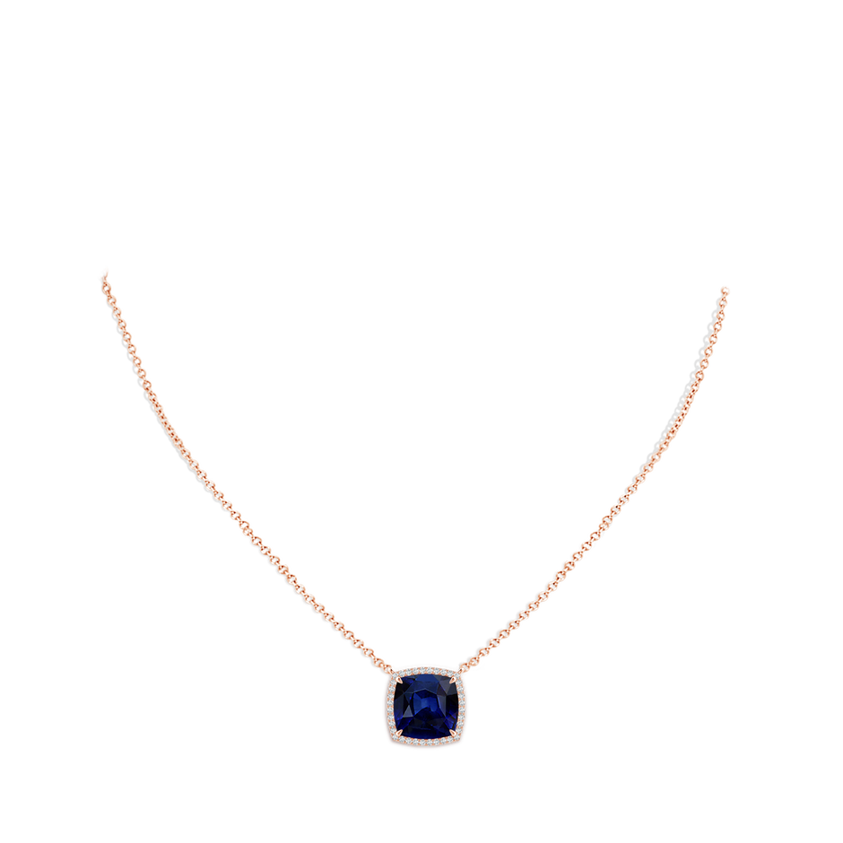 10mm AAA Cushion Blue Sapphire Halo Pendant with Filigree in 18K Rose Gold pen