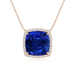 10mm AAAA Cushion Blue Sapphire Halo Pendant with Filigree in Rose Gold