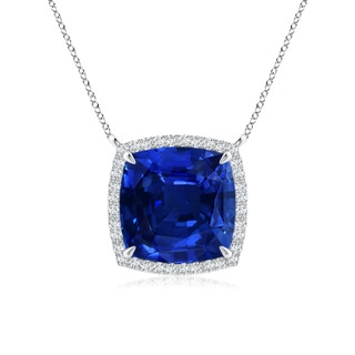 10mm Lab-Grown Cushion Blue Sapphire Halo Pendant with Filigree in S999 Silver