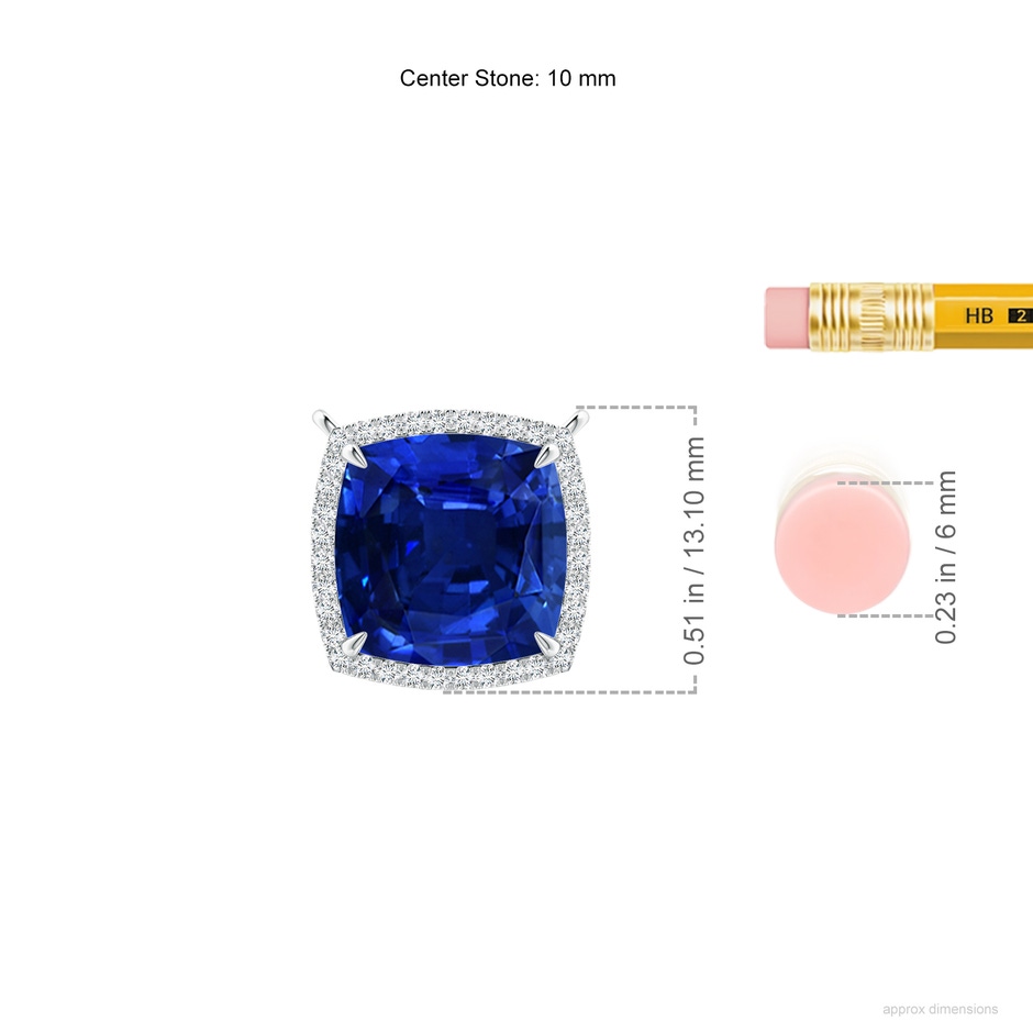 10mm Lab-Grown Cushion Blue Sapphire Halo Pendant with Filigree in White Gold ruler
