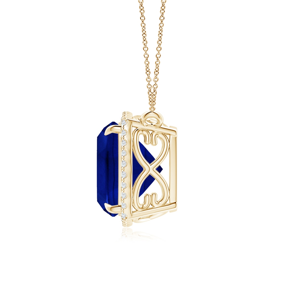 10mm Lab-Grown Cushion Blue Sapphire Halo Pendant with Filigree in Yellow Gold - side 199