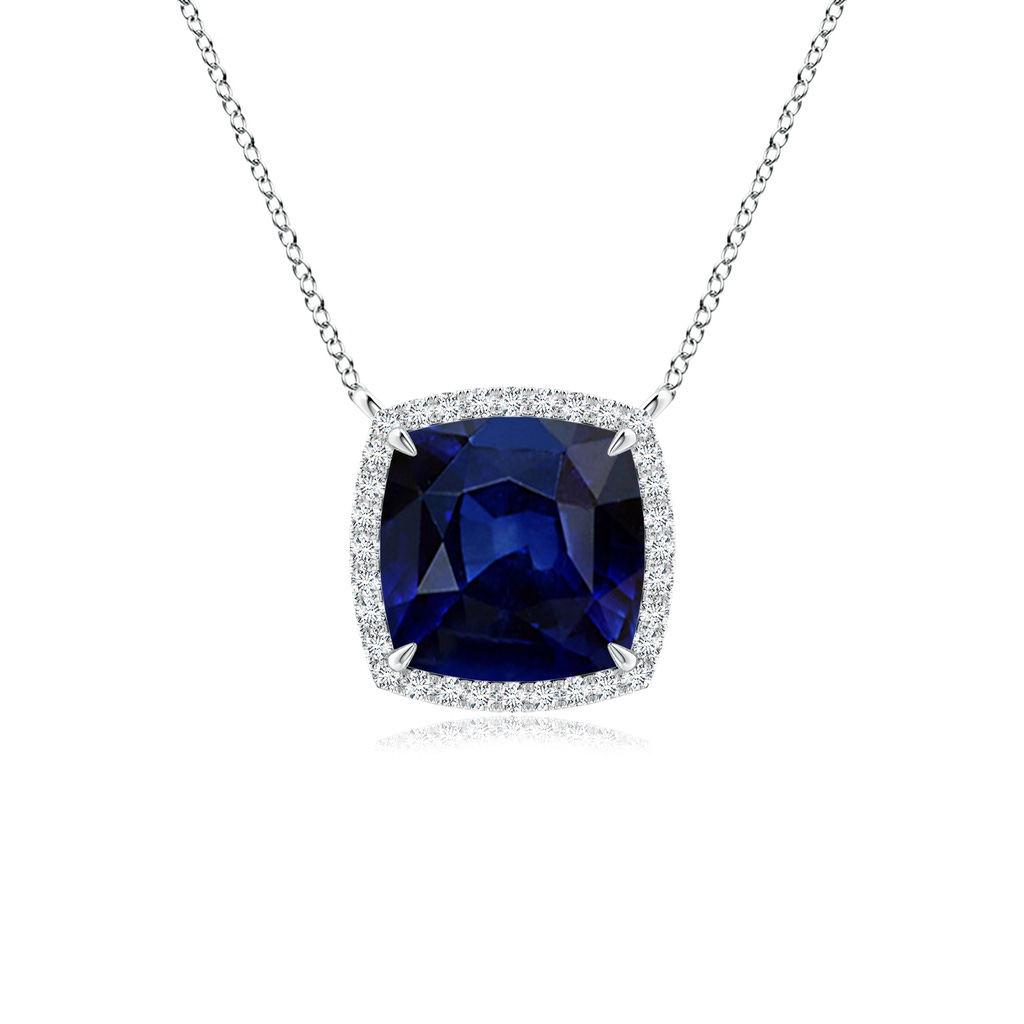 8mm AAA Cushion Blue Sapphire Halo Pendant with Filigree in P950 Platinum 