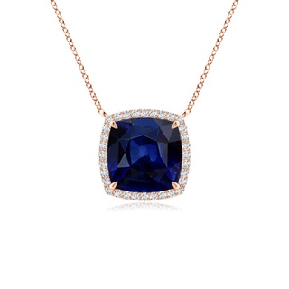 8mm AAA Cushion Blue Sapphire Halo Pendant with Filigree in Rose Gold