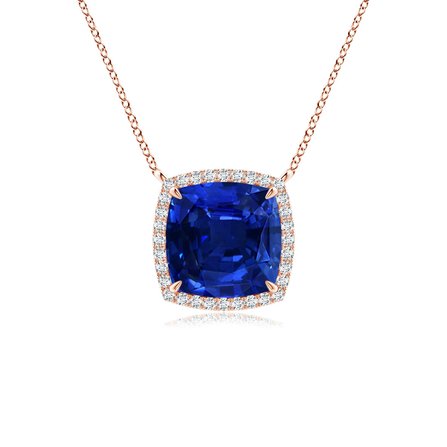 8mm AAAA Cushion Blue Sapphire Halo Pendant with Filigree in 18CT Rose Gold