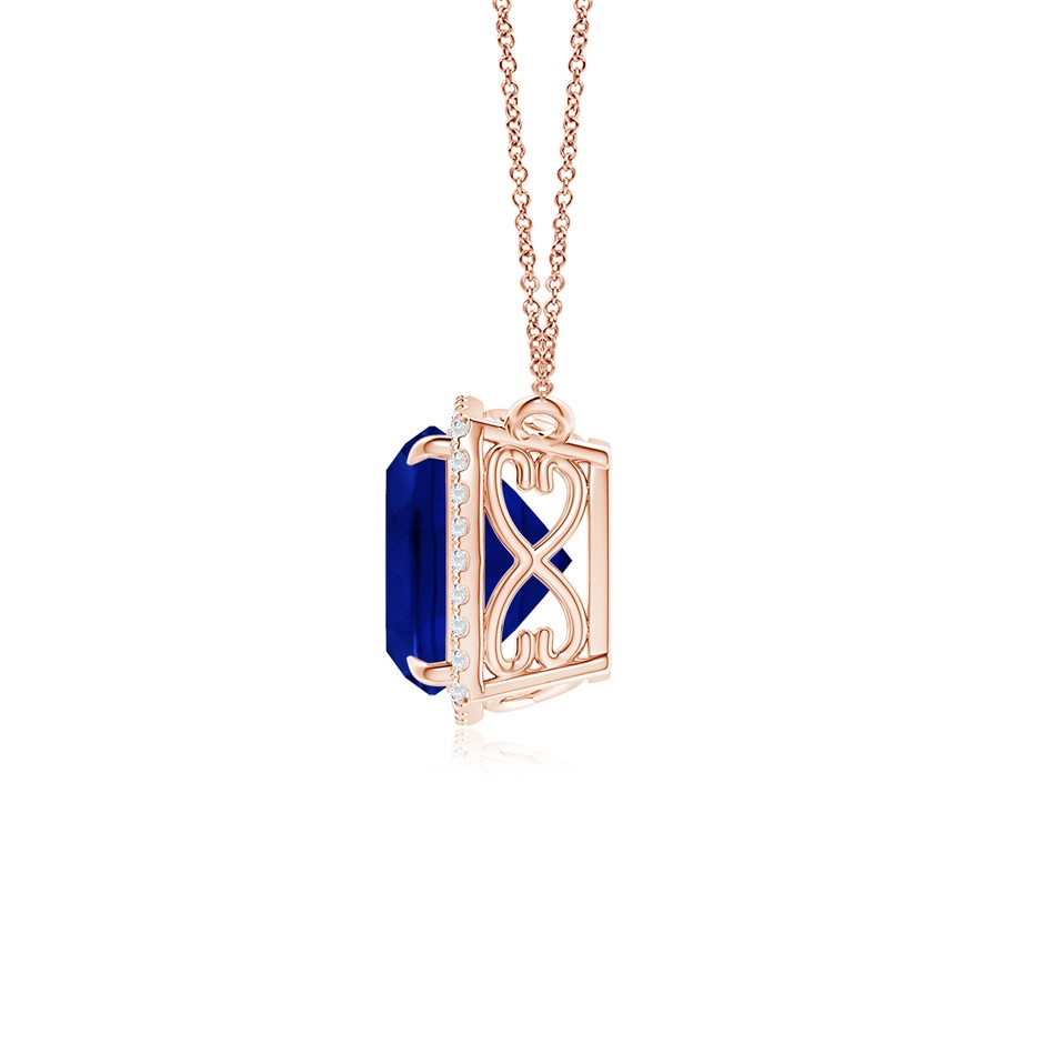 8mm AAAA Cushion Blue Sapphire Halo Pendant with Filigree in 18K Rose Gold side 199