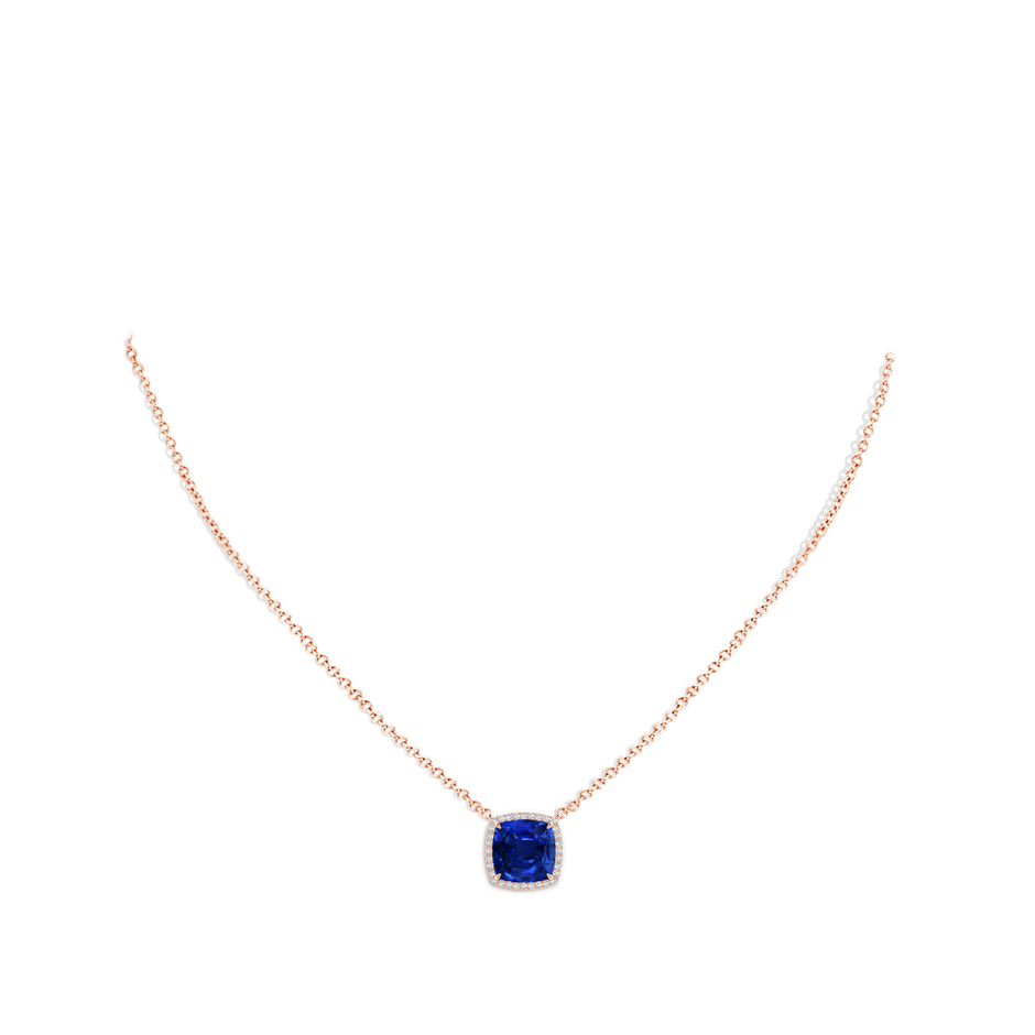 8mm AAAA Cushion Blue Sapphire Halo Pendant with Filigree in 18K Rose Gold pen