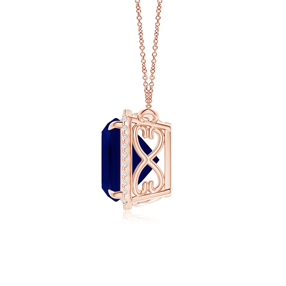 9mm AA Cushion Blue Sapphire Halo Pendant with Filigree in 18K Rose Gold side 199
