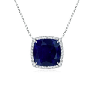 9mm AA Cushion Blue Sapphire Halo Pendant with Filigree in P950 Platinum