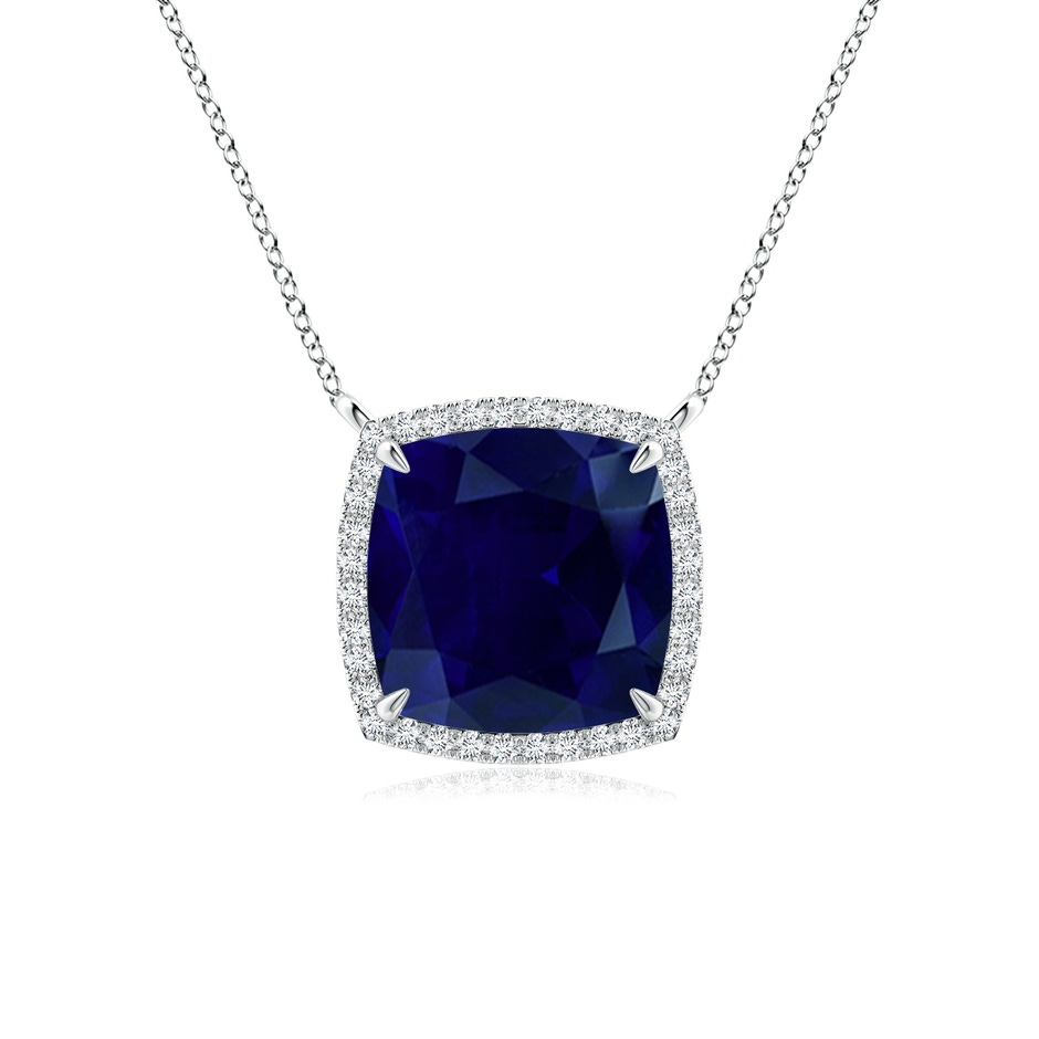 9mm AA Cushion Blue Sapphire Halo Pendant with Filigree in P950 Platinum 