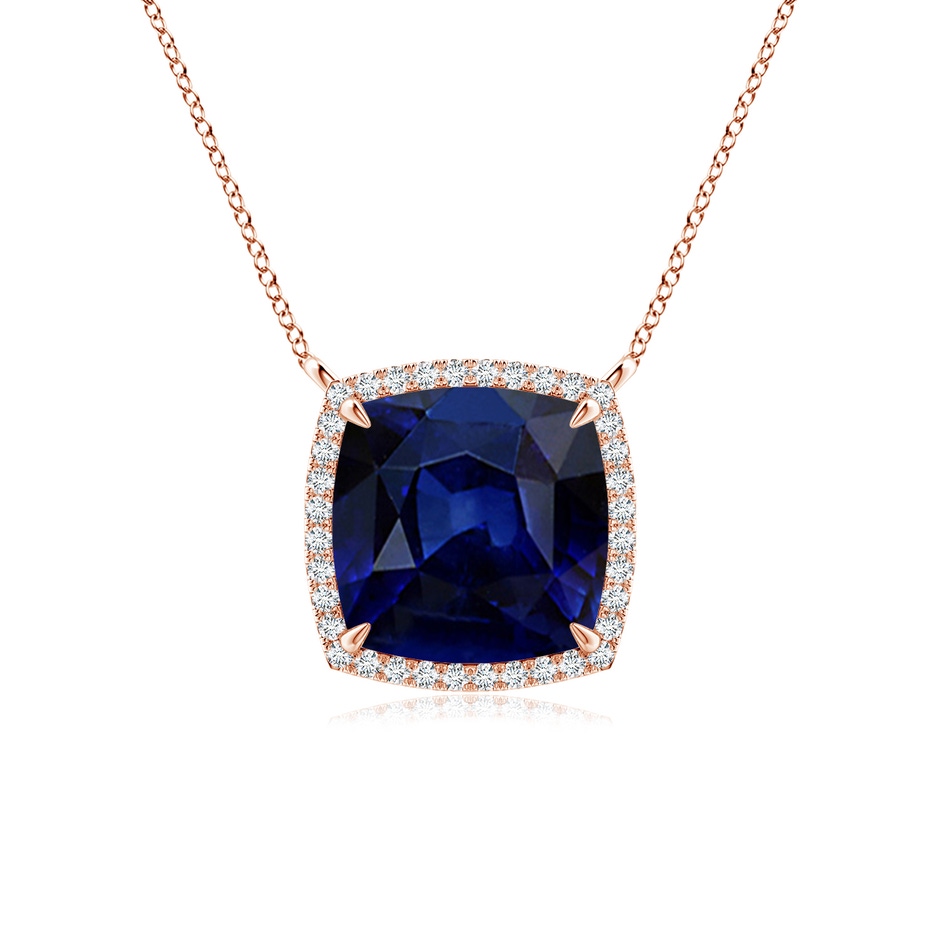 9mm AAA Cushion Blue Sapphire Halo Pendant with Filigree in 18K Rose Gold 