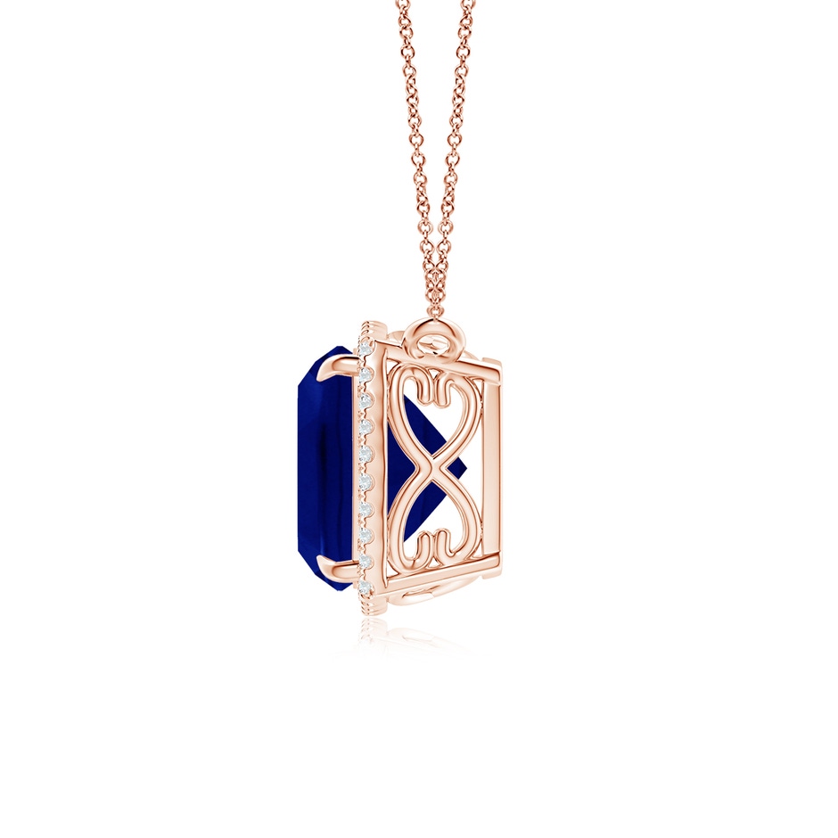 9mm AAA Cushion Blue Sapphire Halo Pendant with Filigree in 18K Rose Gold side 199