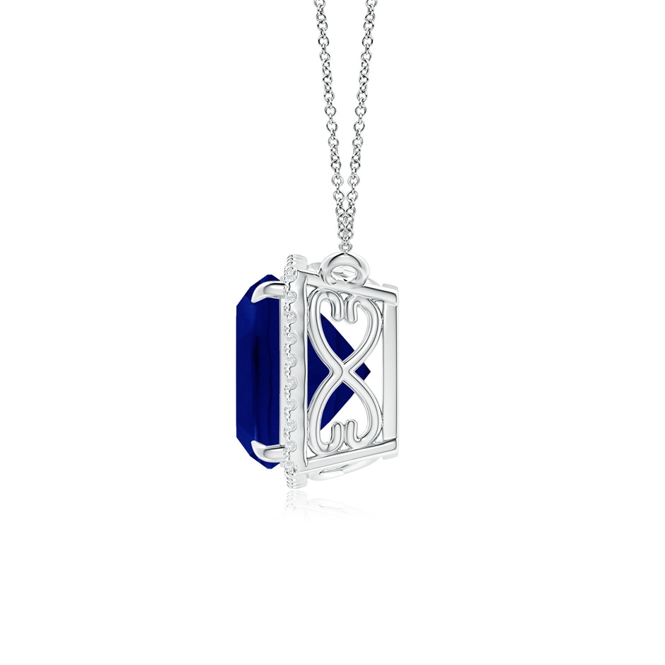 9mm AAA Cushion Blue Sapphire Halo Pendant with Filigree in P950 Platinum side 199